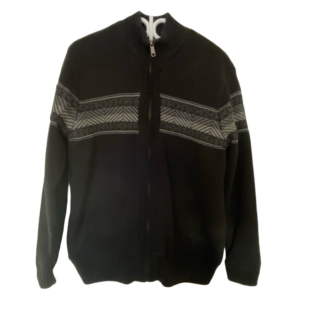 Emanuel Ungaro Mens Thick Fleece Lined Black Cotton Zip Up Sweater Coat. Sz M